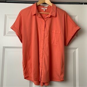 Como Vintage Women’s Coral Button Down Short Sleeve blouse Size L